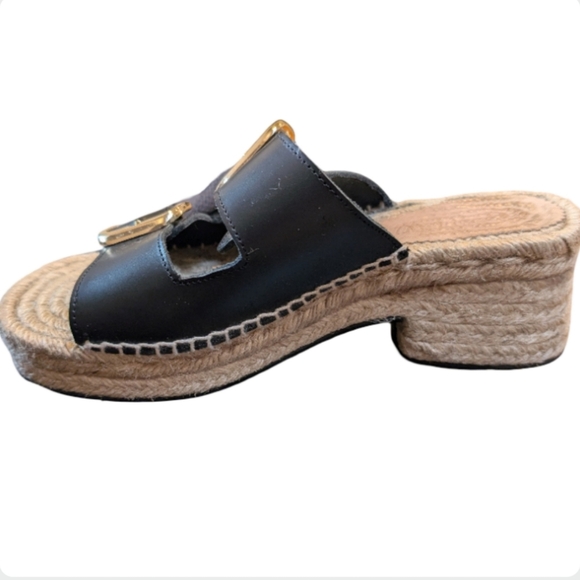 J.Crew Black Leather Two Strap Espadrille Sandals Size 5 - Made in Spain - Picture 6 of 12